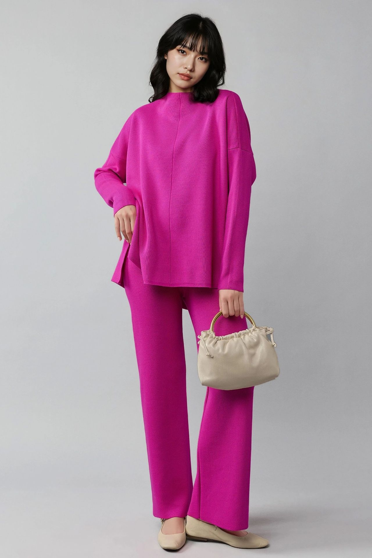 MY FASHION Ribbed Knit Co-Ord Set with Basic Sweater & Pants 1