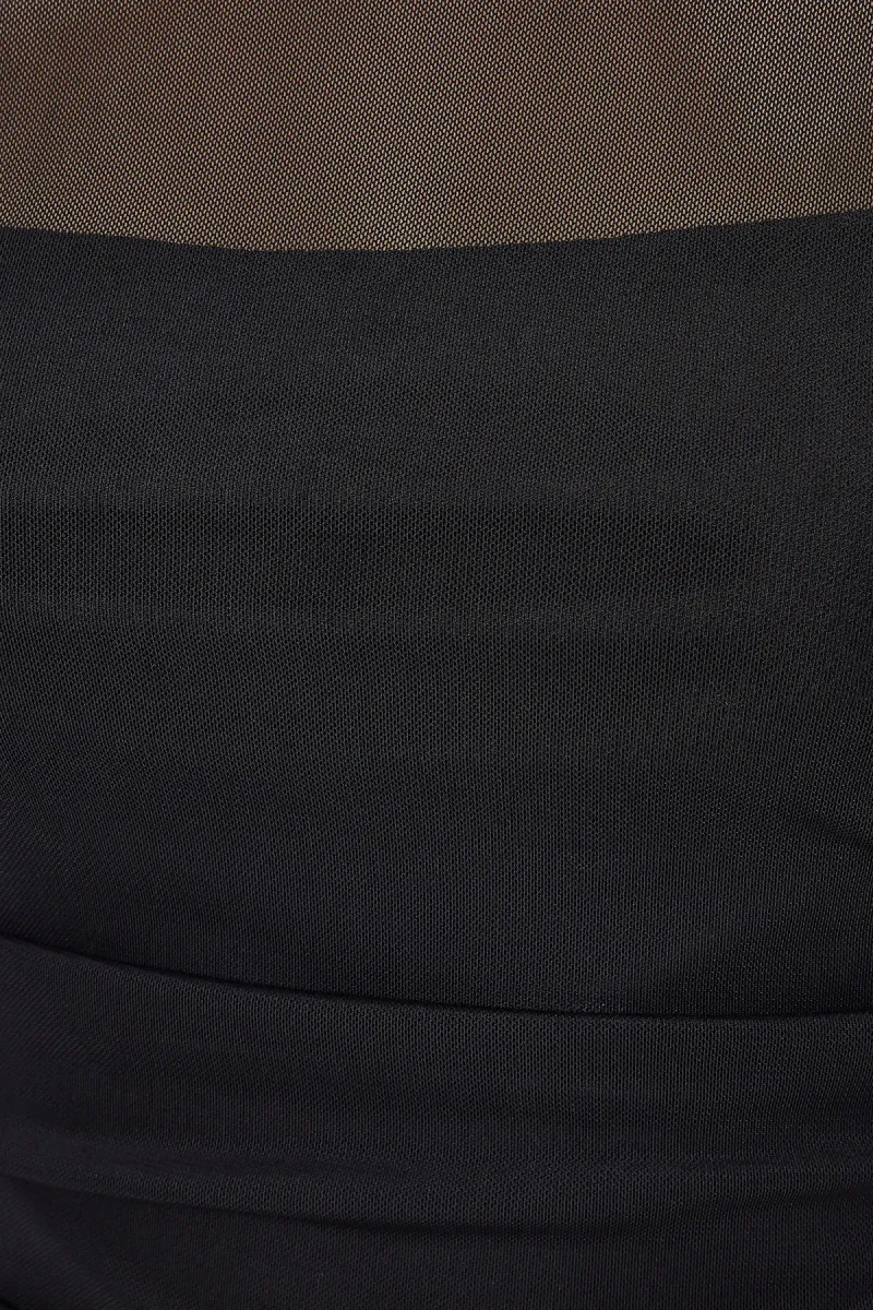 Mesh Cropped High-Neck Blouse with Ruched Detail 5