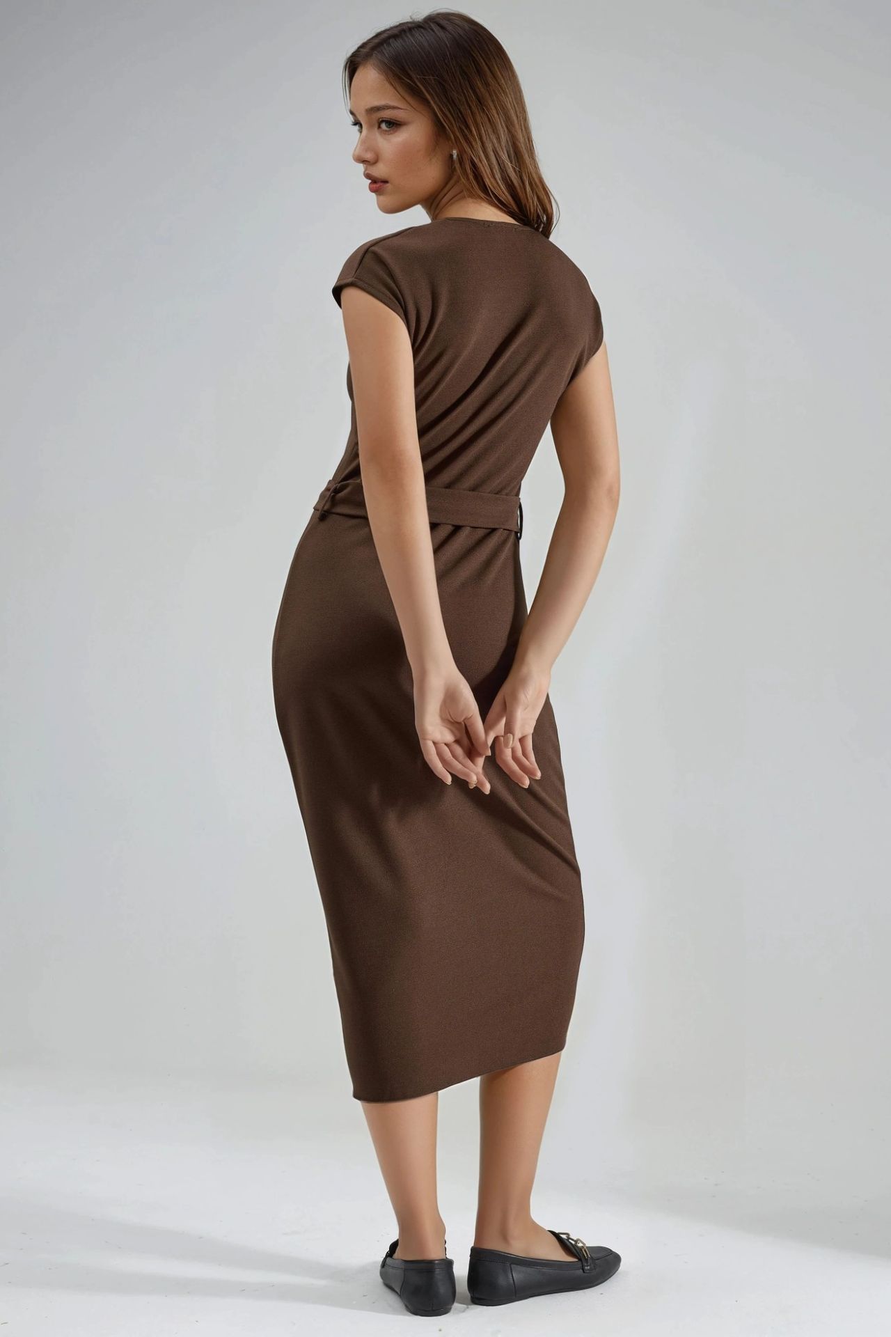 BUSEM Belted Midi Dress with V-Neck 3