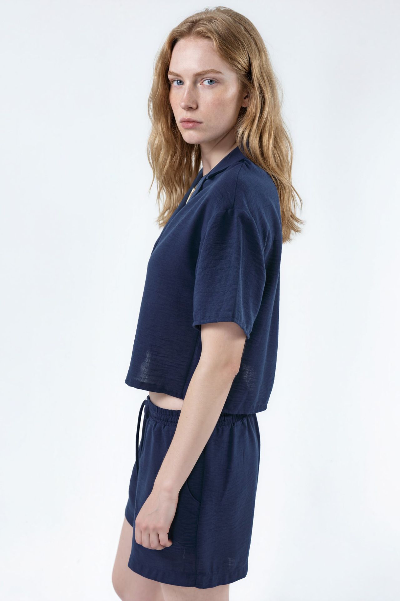 BUSEM Textured Crop Shirt with Button Closure 2