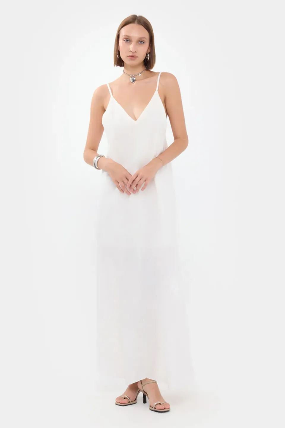 Sleeveless V-Neck Maxi Dress with Flower Detail