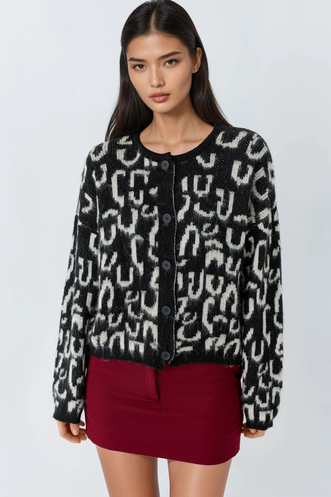 MY FASHION Jacquard  Long Sleeve Buttoned Cardigan 6