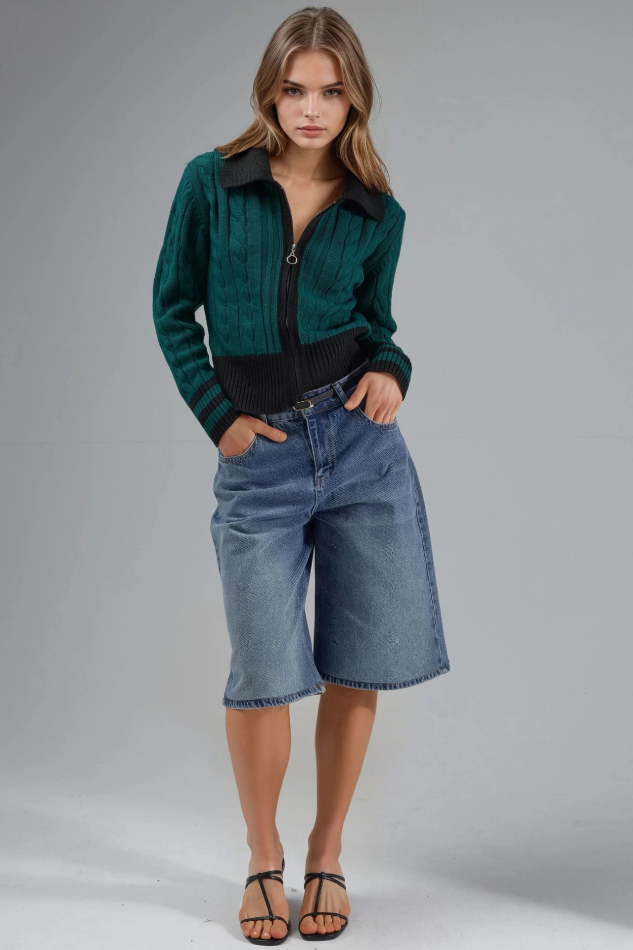 MY FASHION Polo Neck Zippered Cardigan 5