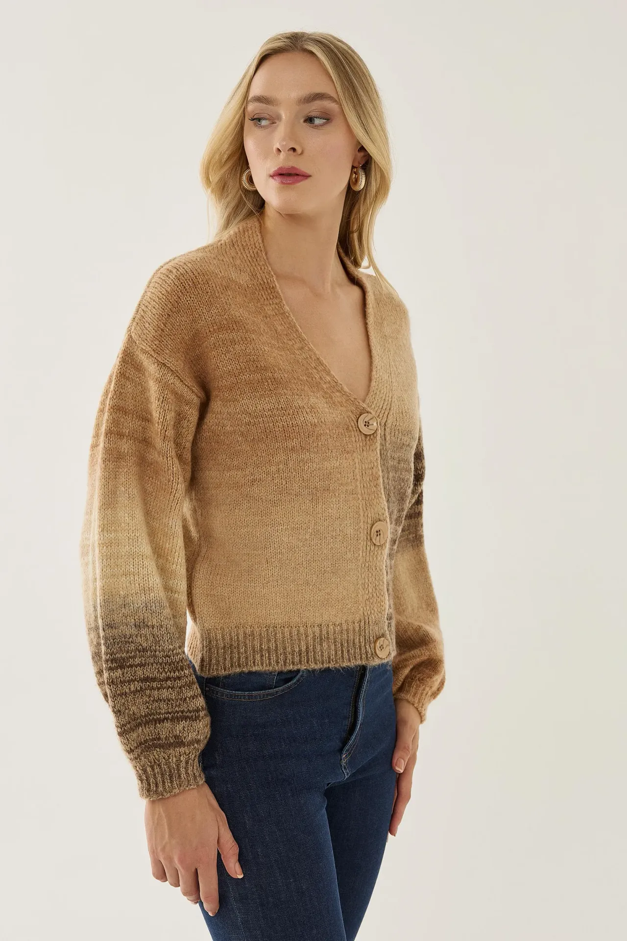 Gradient V-Neck Relaxed Fit Cardigan