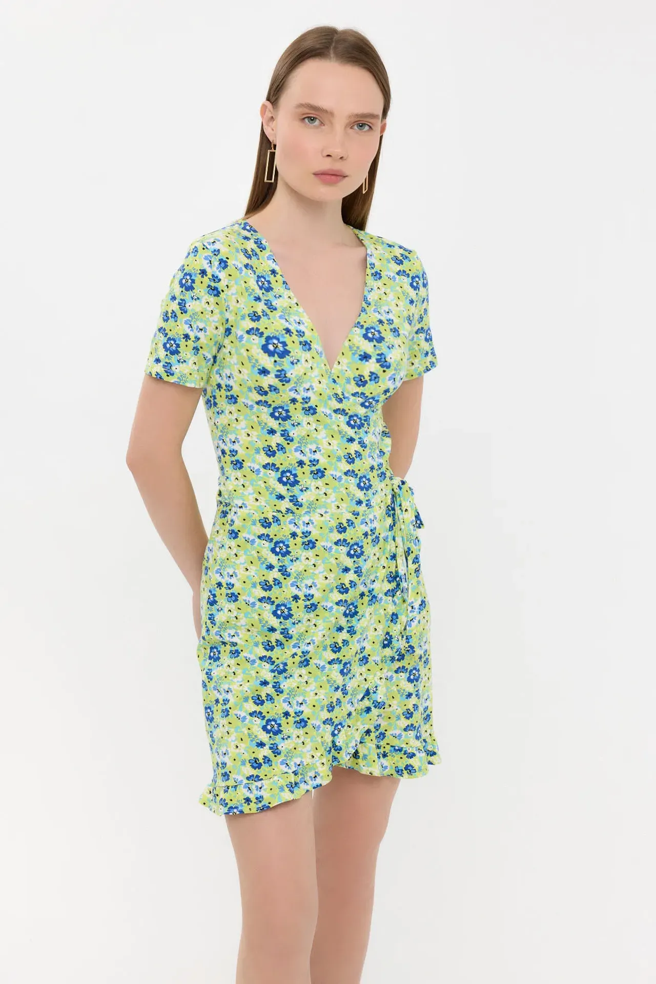 Floral Surplice-Neck Ruffled Mini Dress