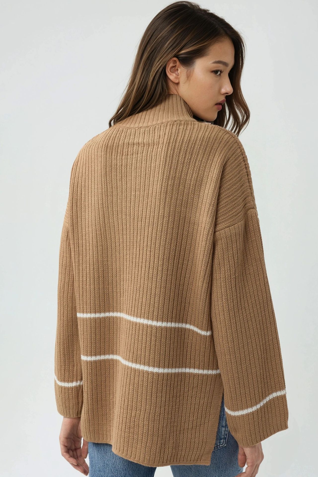MY FASHION Loose Fit Striped Sweater with Zipper Collar 3