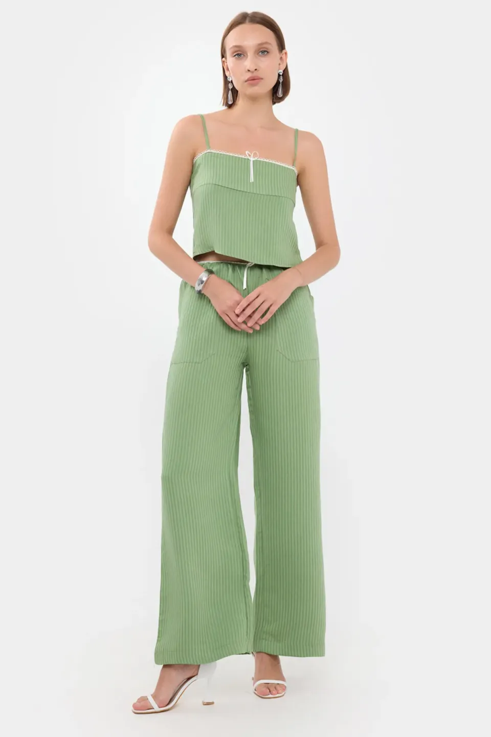 Striped Square Neck Strappy Cropped Pajama Top