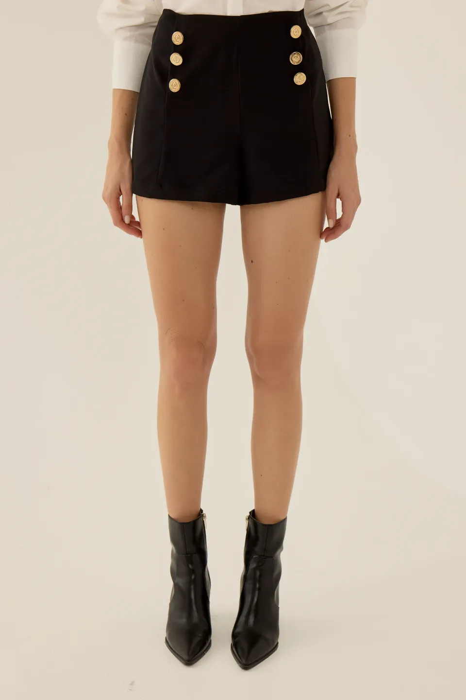 Black Shorts with Gold Button Details