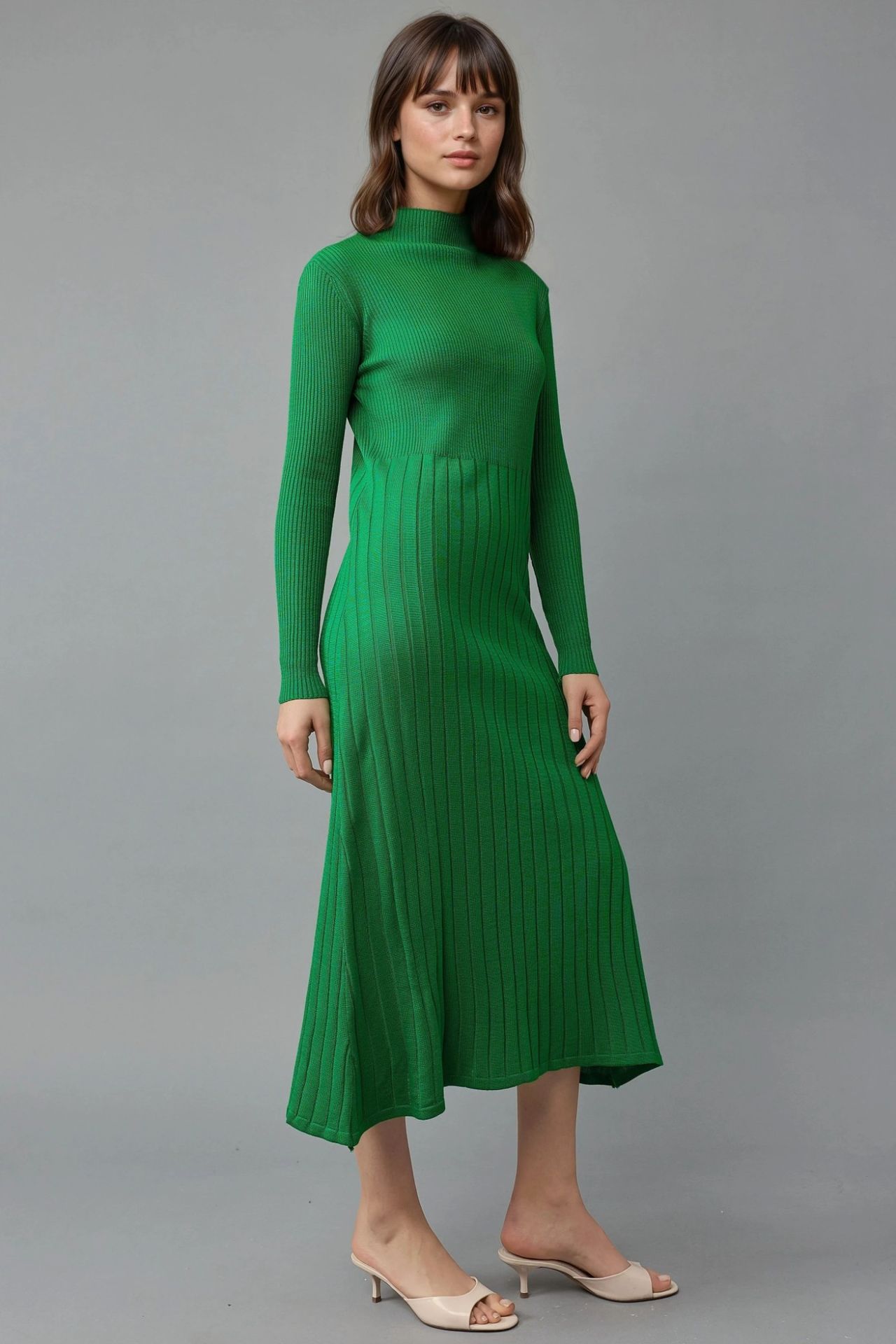 MY FASHION Ribbed Half Turtleneck Bodycon Knit Dress 4