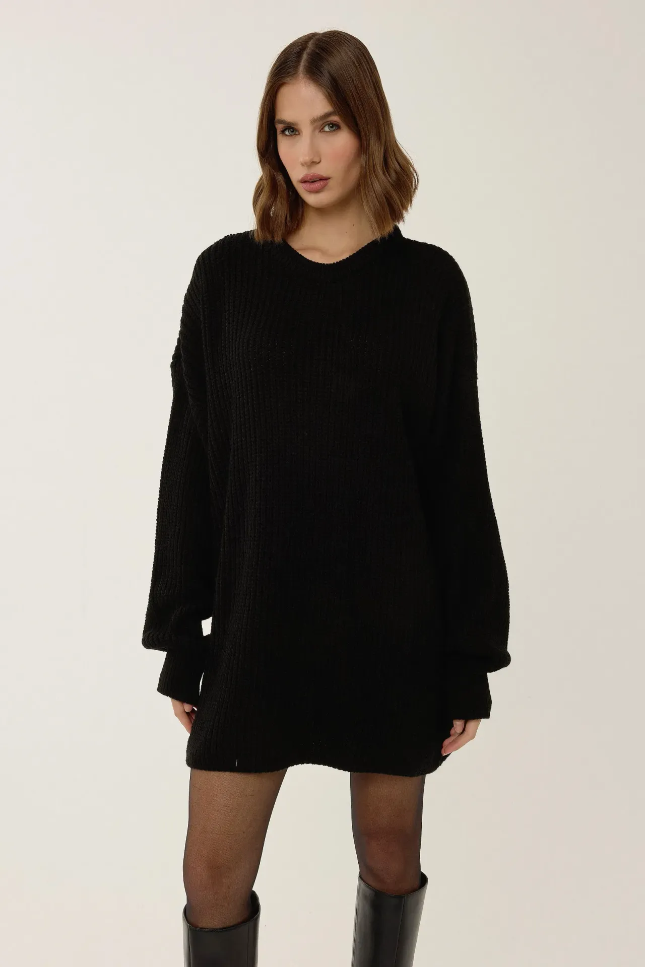 Relaxed Fit Crew Neck Mini Triko Dress