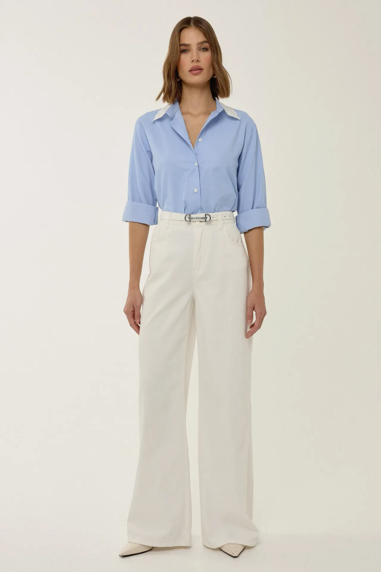 Poplin Shirt with Embroidered Collar