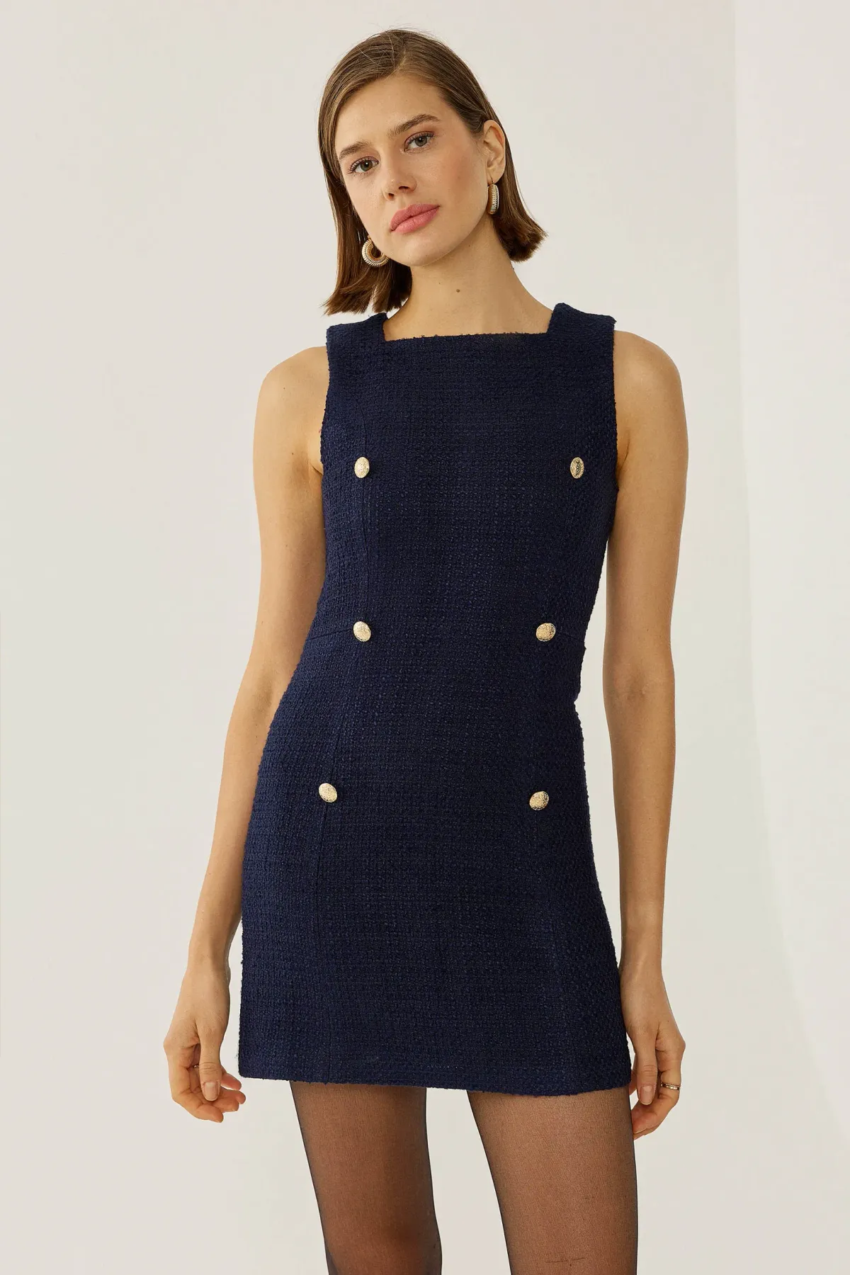 Tweed Buttoned Mini Dress 2