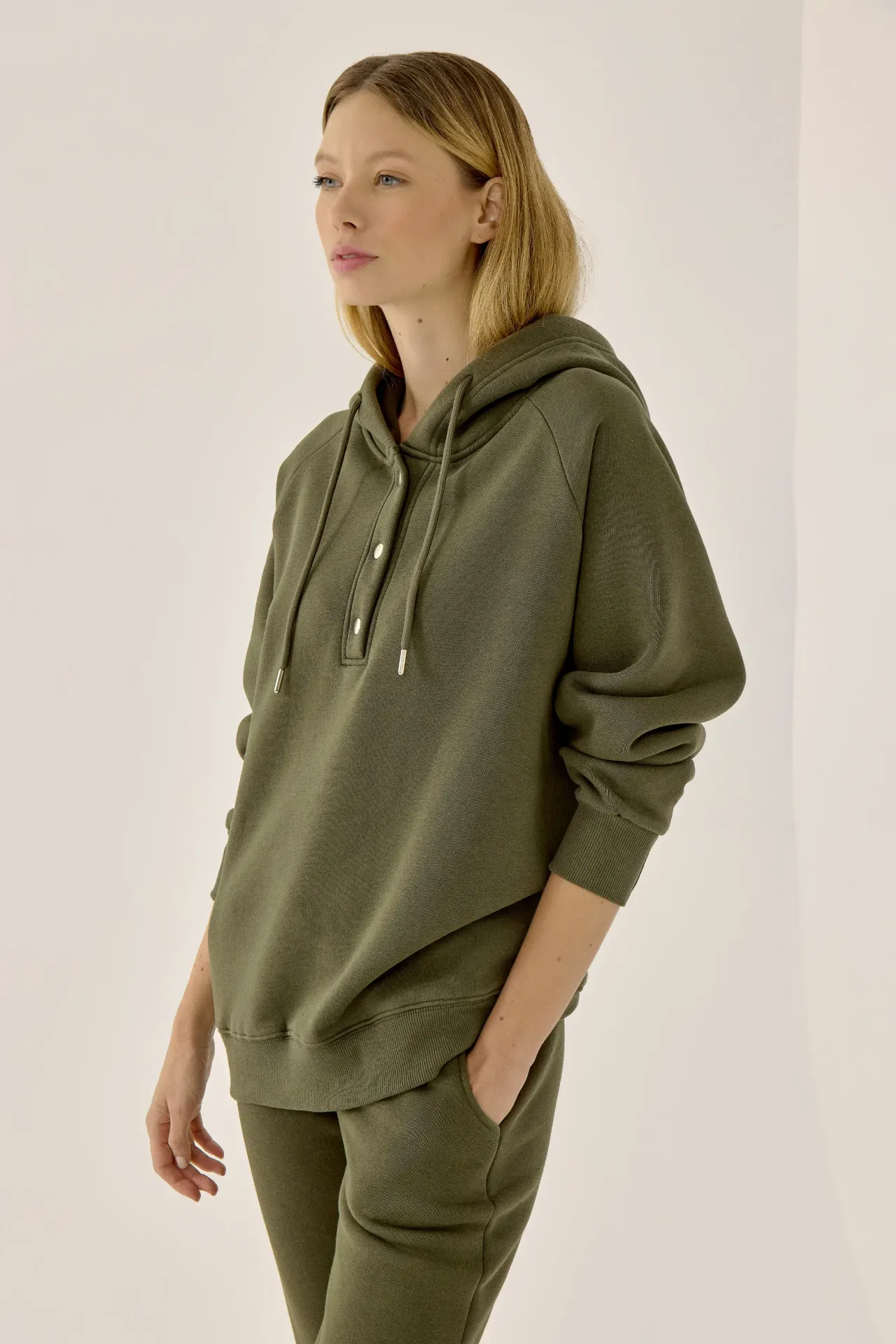 Oversized Cotton Hoodie with Snap Closure