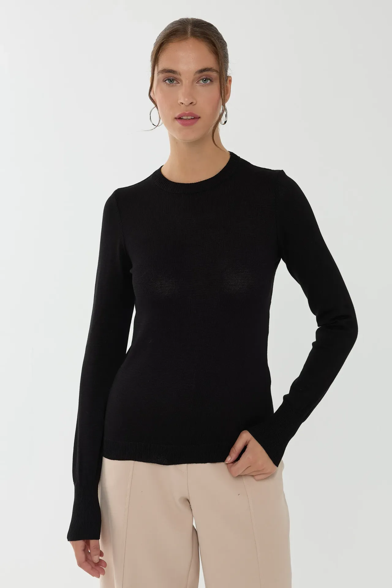 Slim Fit Crew Neck Viscose Top