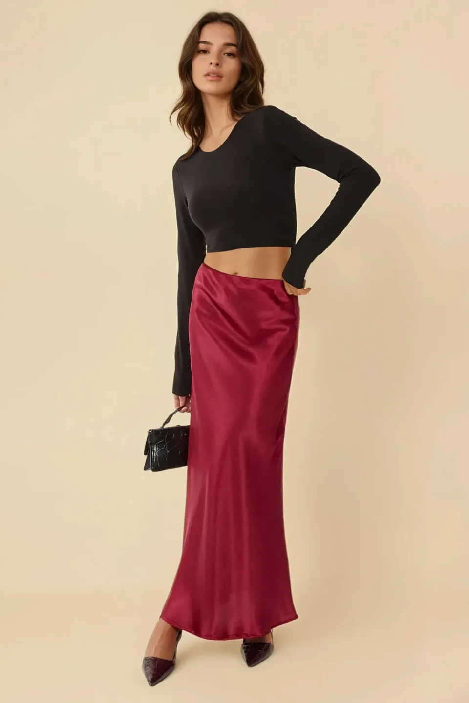 Bias Cut Maxi Satin Skirt