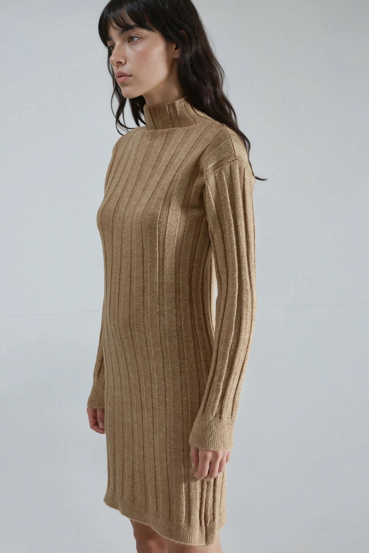MY FASHION Ribbed Turtleneck Mini Knit Dress 3