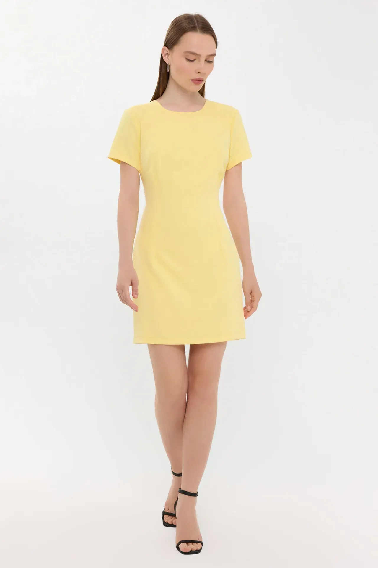 Short Sleeve Round Neck Mini Dress with Back Detail