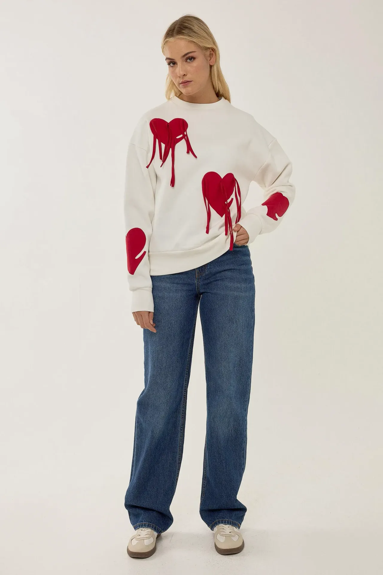 Heart Pattern Tassel Detail Sweatshirt