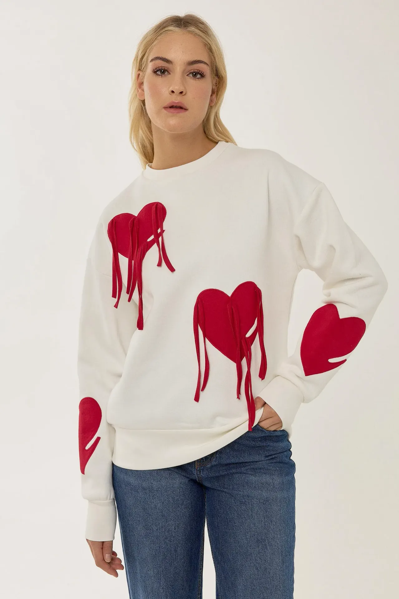 Heart Pattern Tassel Detail Sweatshirt