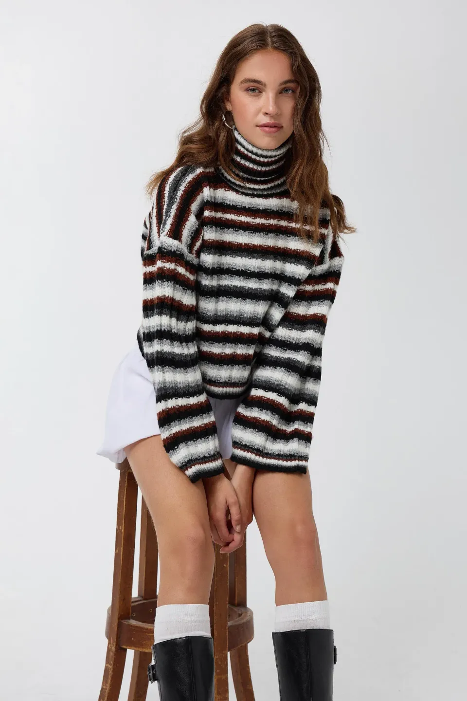 Striped Turtleneck Cropped Sweater