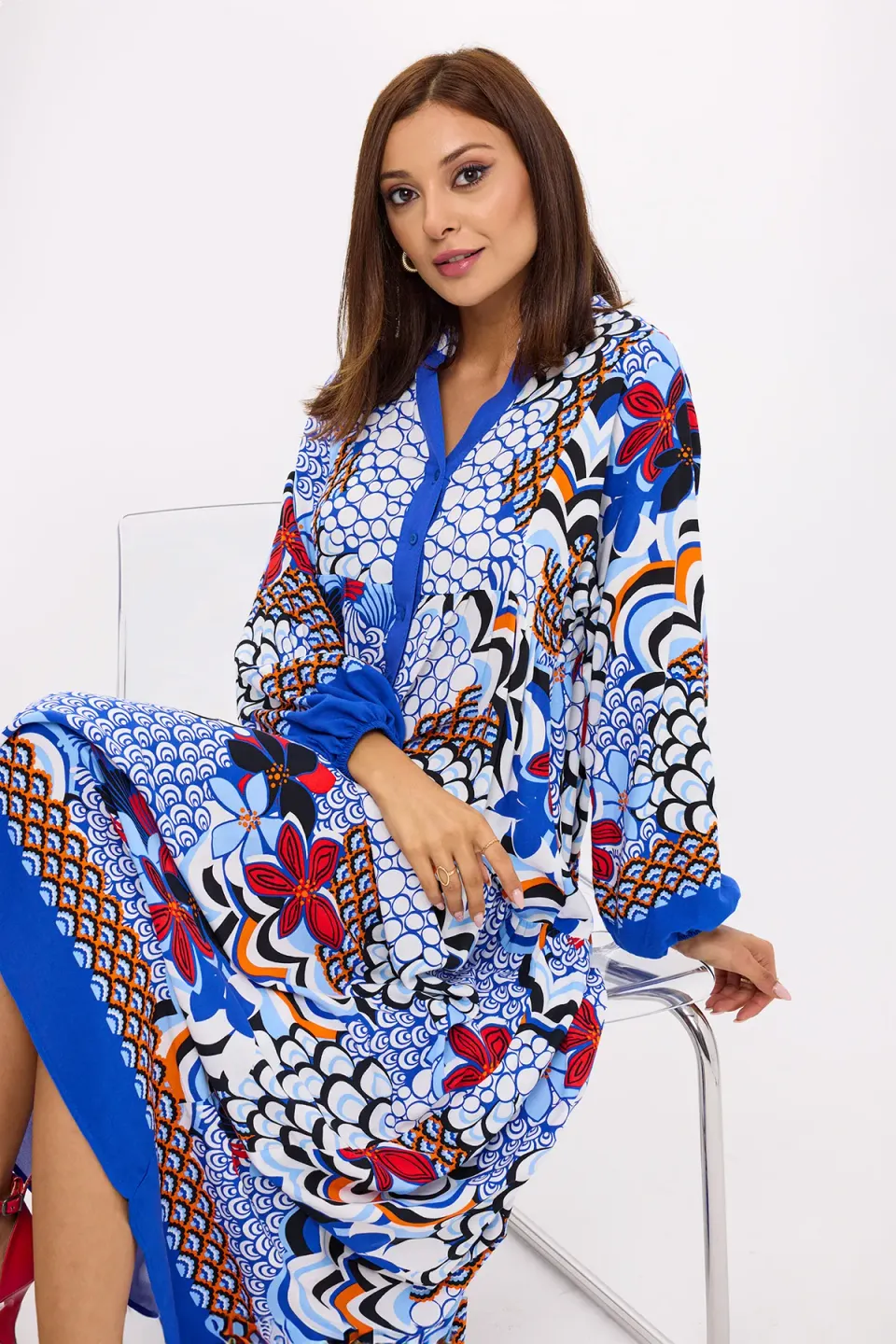 Abstract Print Tiered Shirt Maxi Dress