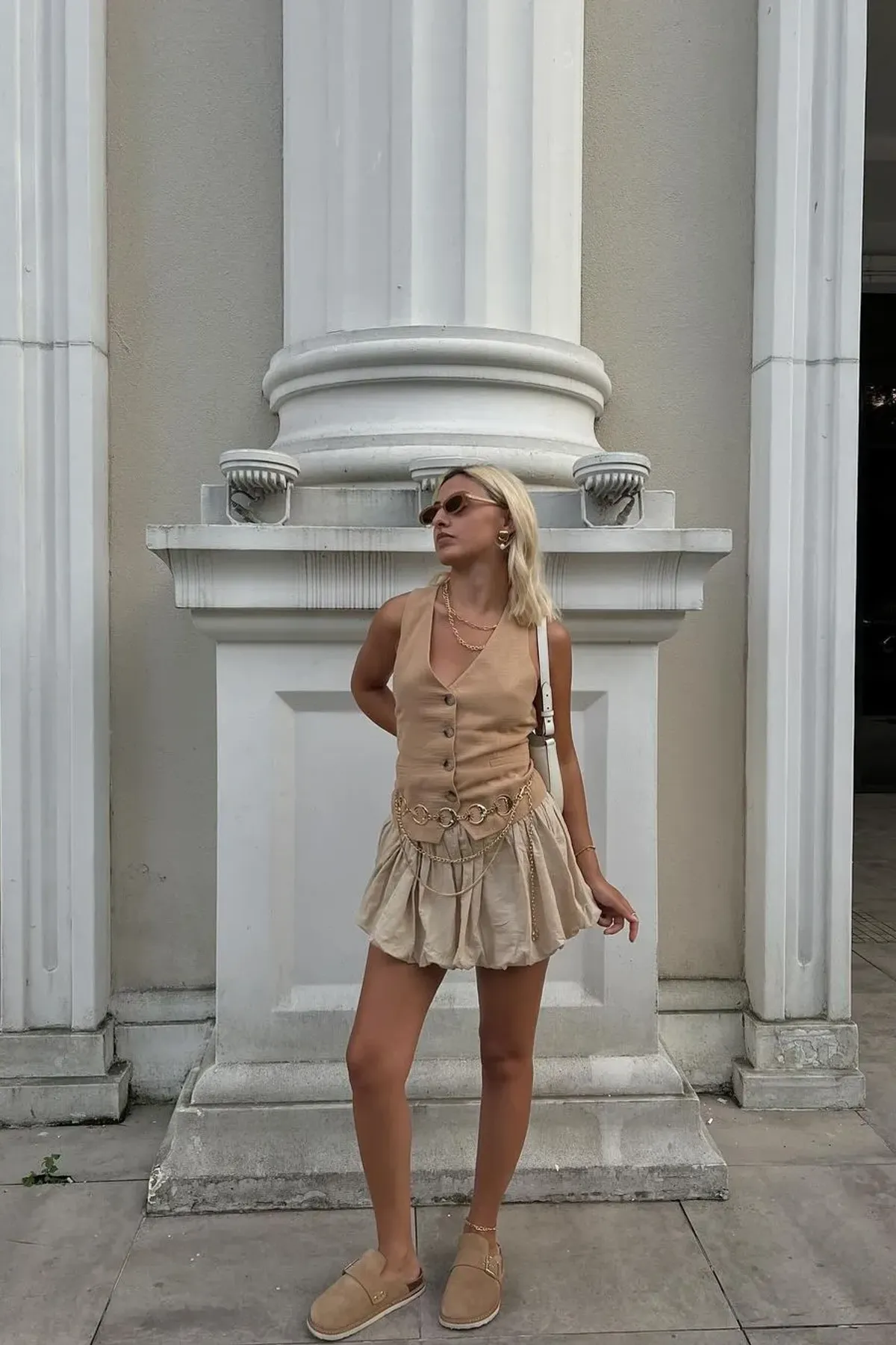 HiCCUP - Beige Natural Mini Balloon Skirt With Attached