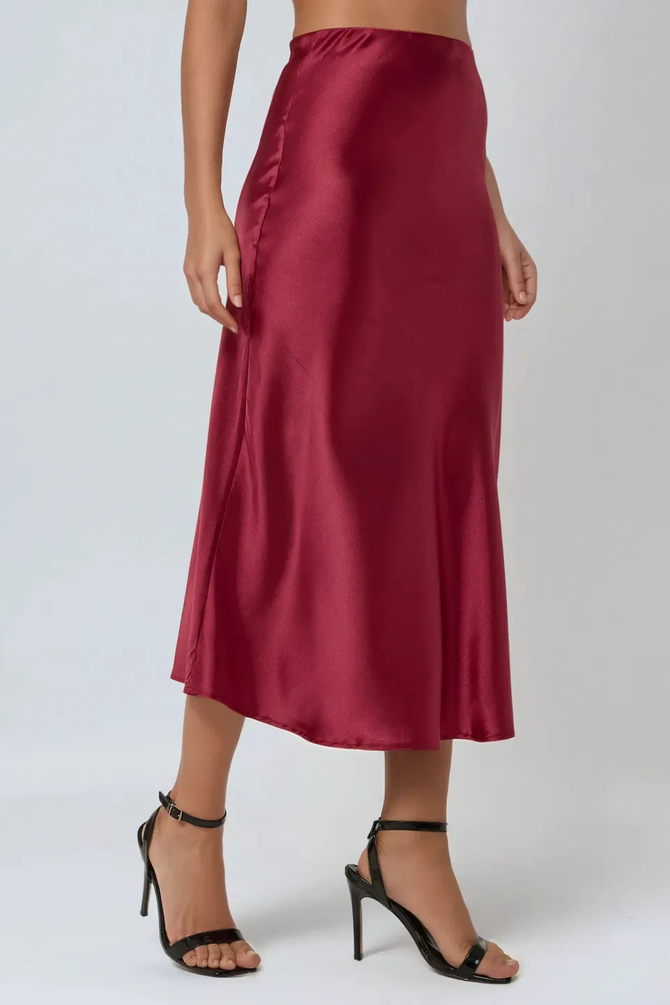 High-Waist Satin Midi Skirt