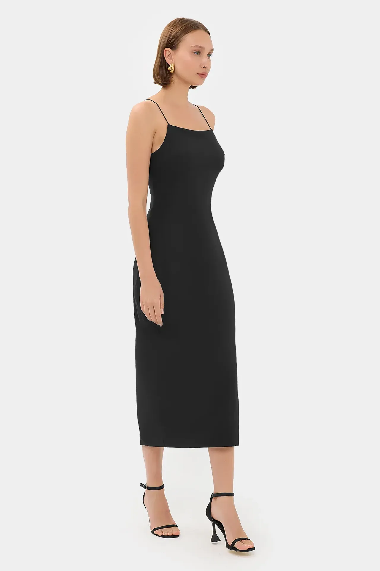 Solid Spaghetti-Strap Midi Dress with Slit