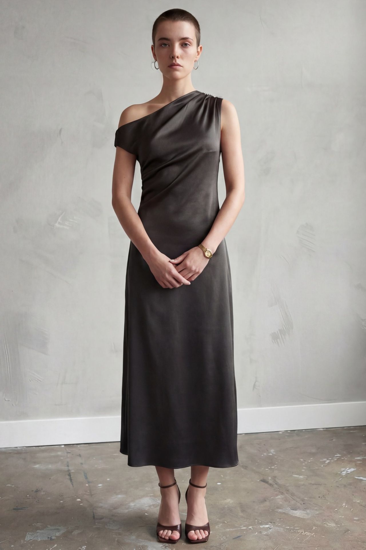 MY FASHION Asymmetrical Off Shoulder Satin Maxi Dress 5