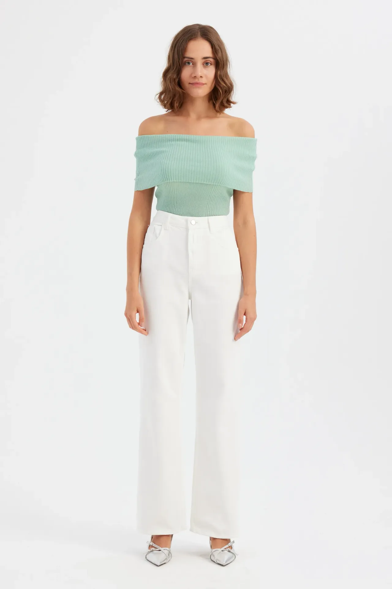 Knitted Ribbed Short-Sleeve Cropped Top