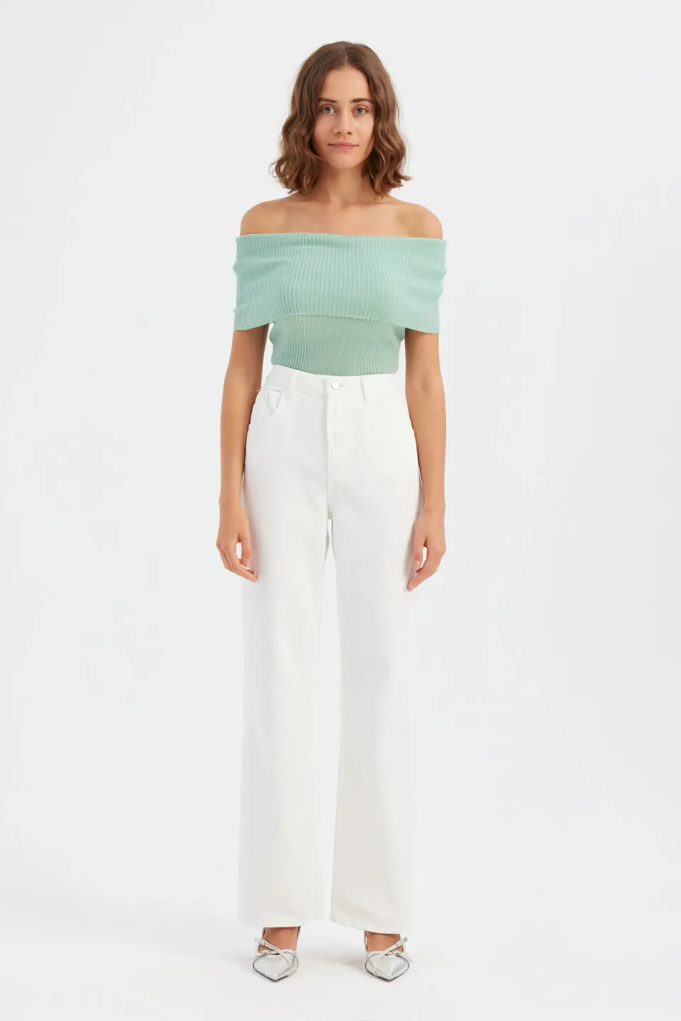 Knitted Ribbed Short-Sleeve Cropped Top