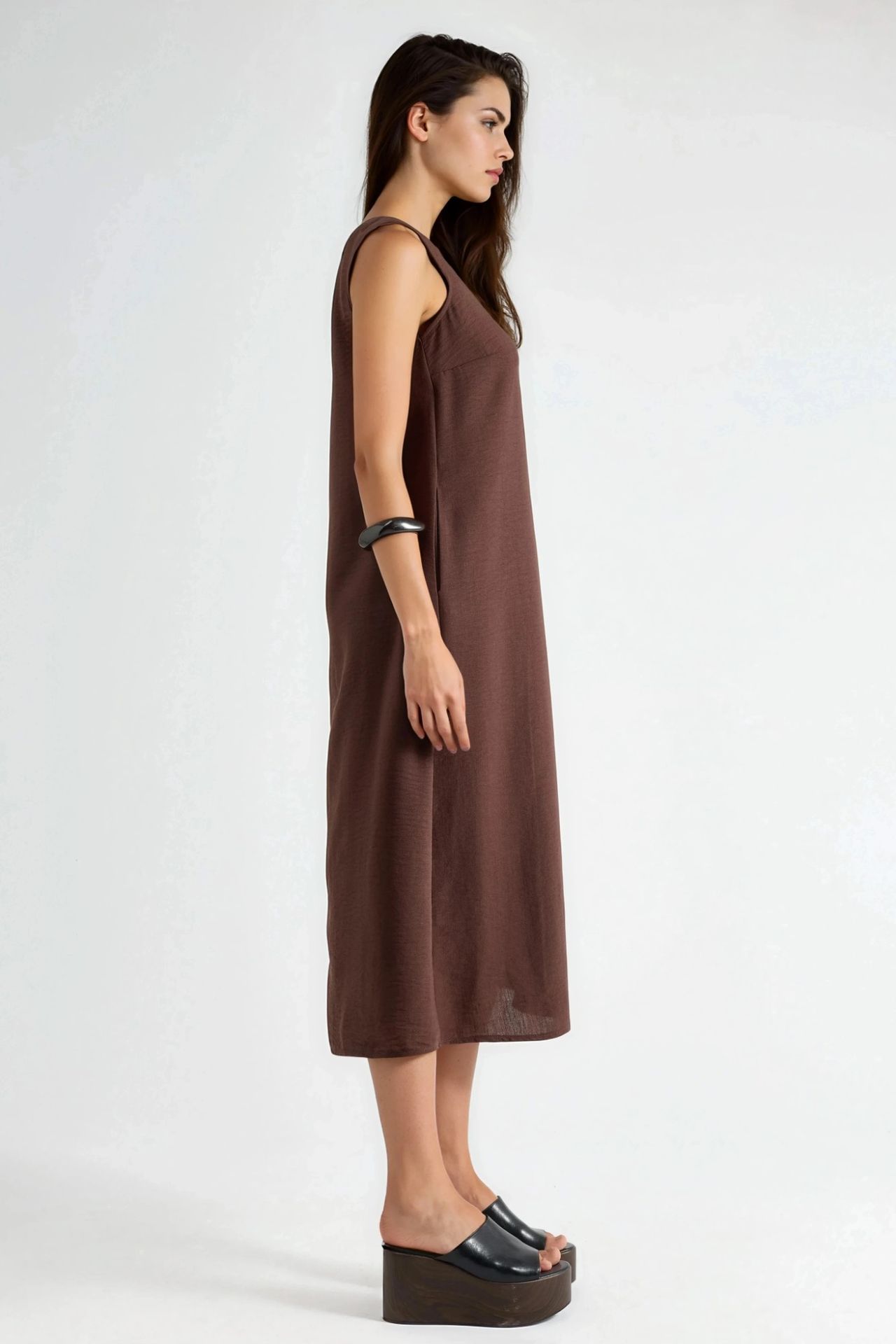 Linen Feel Sleeveless Crew Neck Midi Dress 2