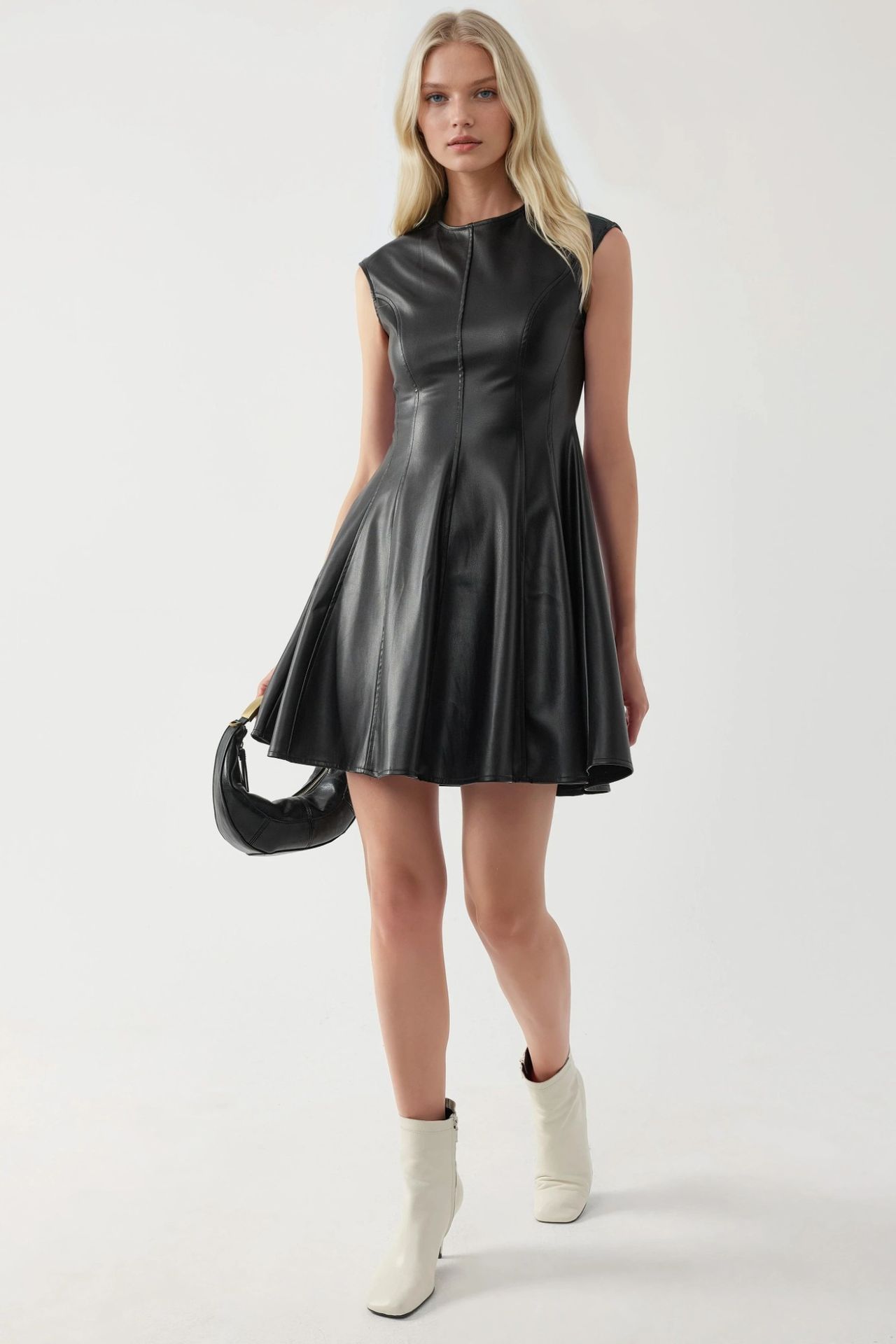 BUSEM Faux Leather Fitted Mini Dress with Zipper 7
