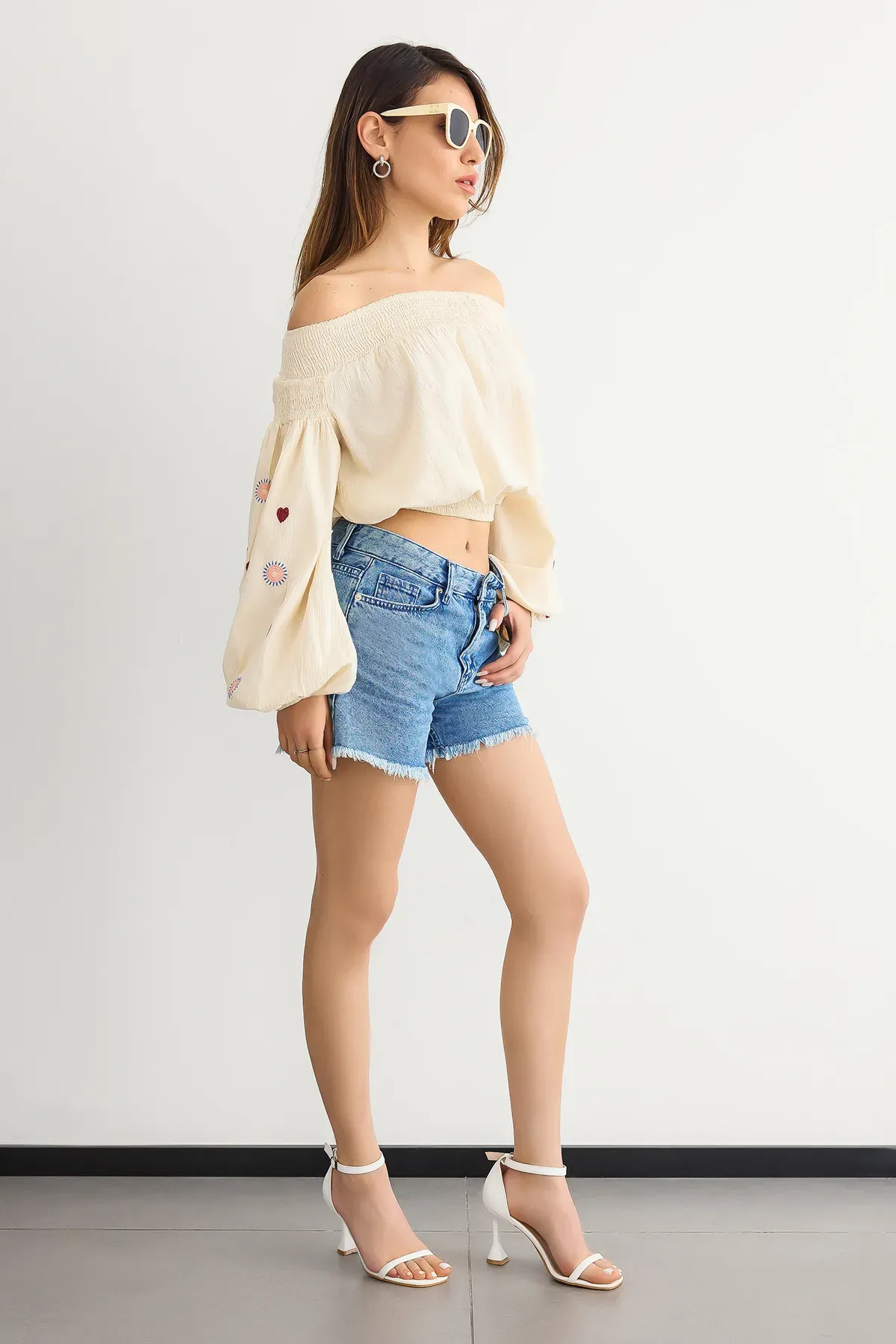 Off-Shoulder Woven Long Sleeve Top 3