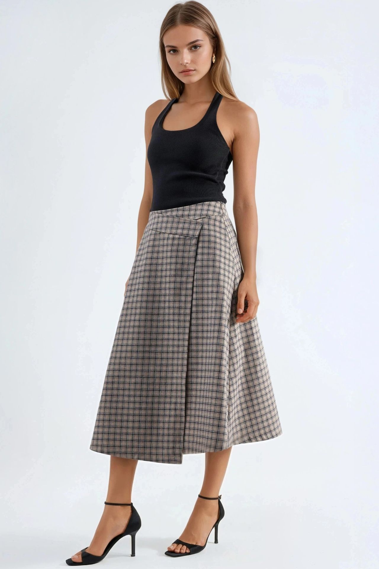 High Waist Plaid Midi Skirt 5