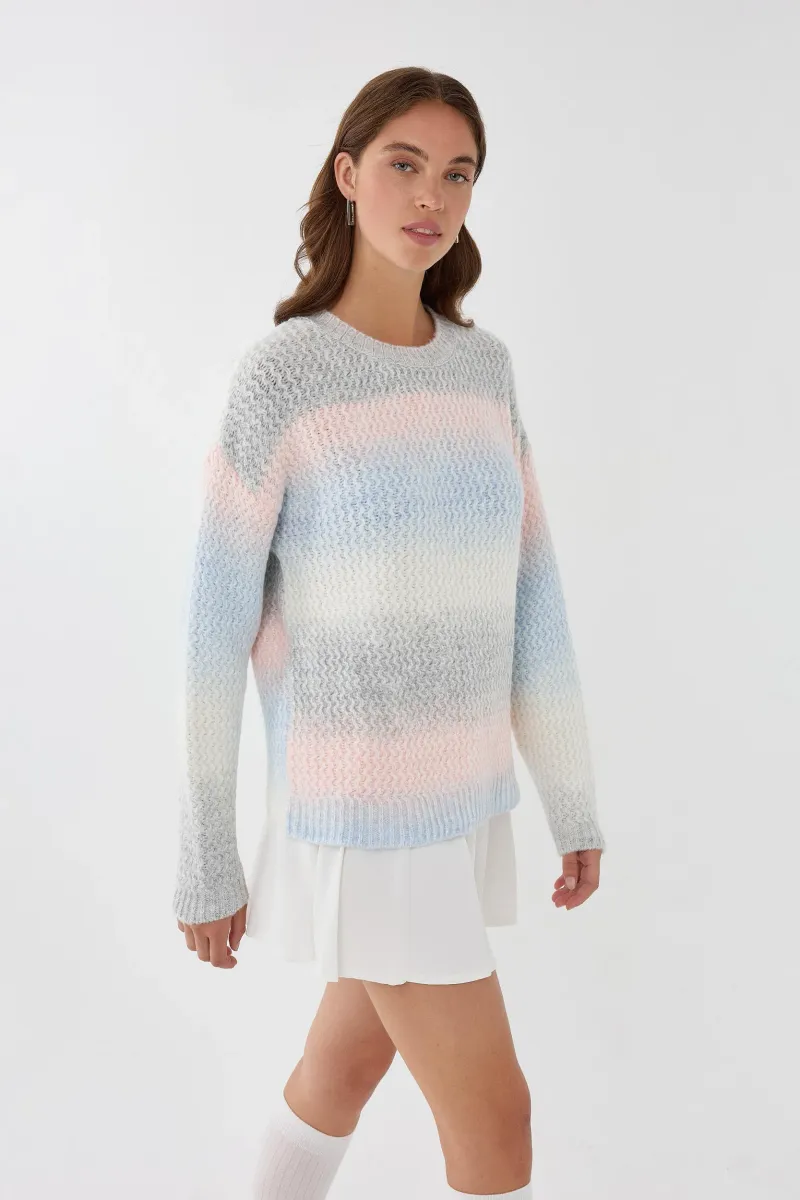 Striped Crew Neck Textured Knit Sweater 3
