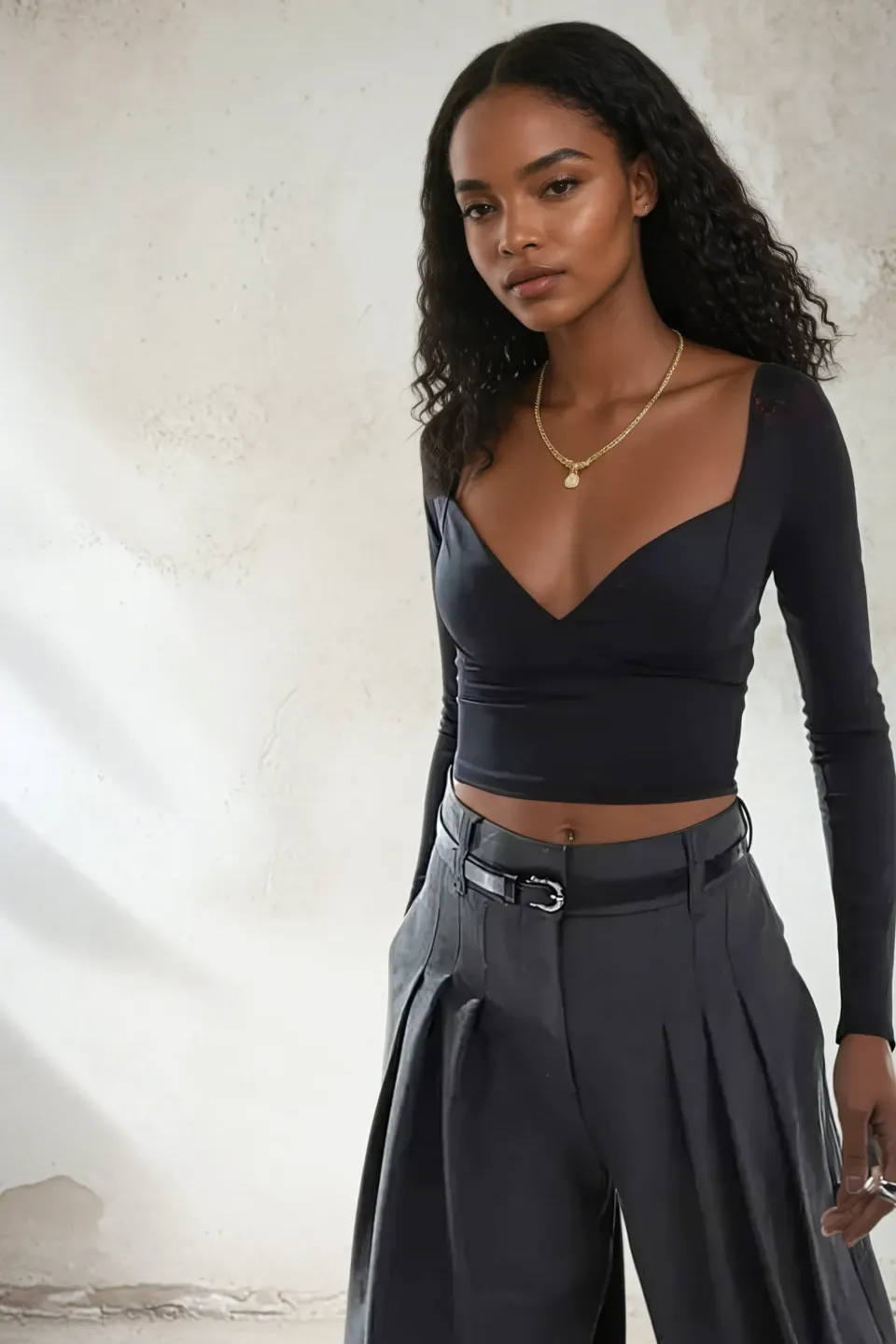 Deep V Long Sleeve Top