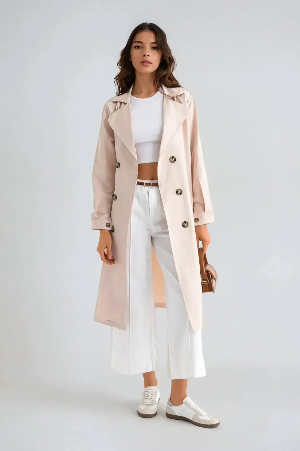 Buttoned Light Trenchcoat with a Belt