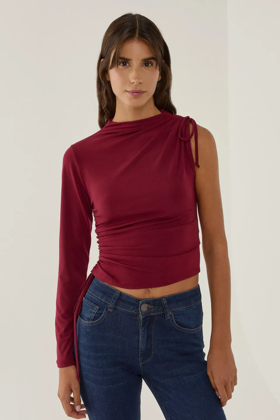 Tie Up Single Arm Crop Blouse