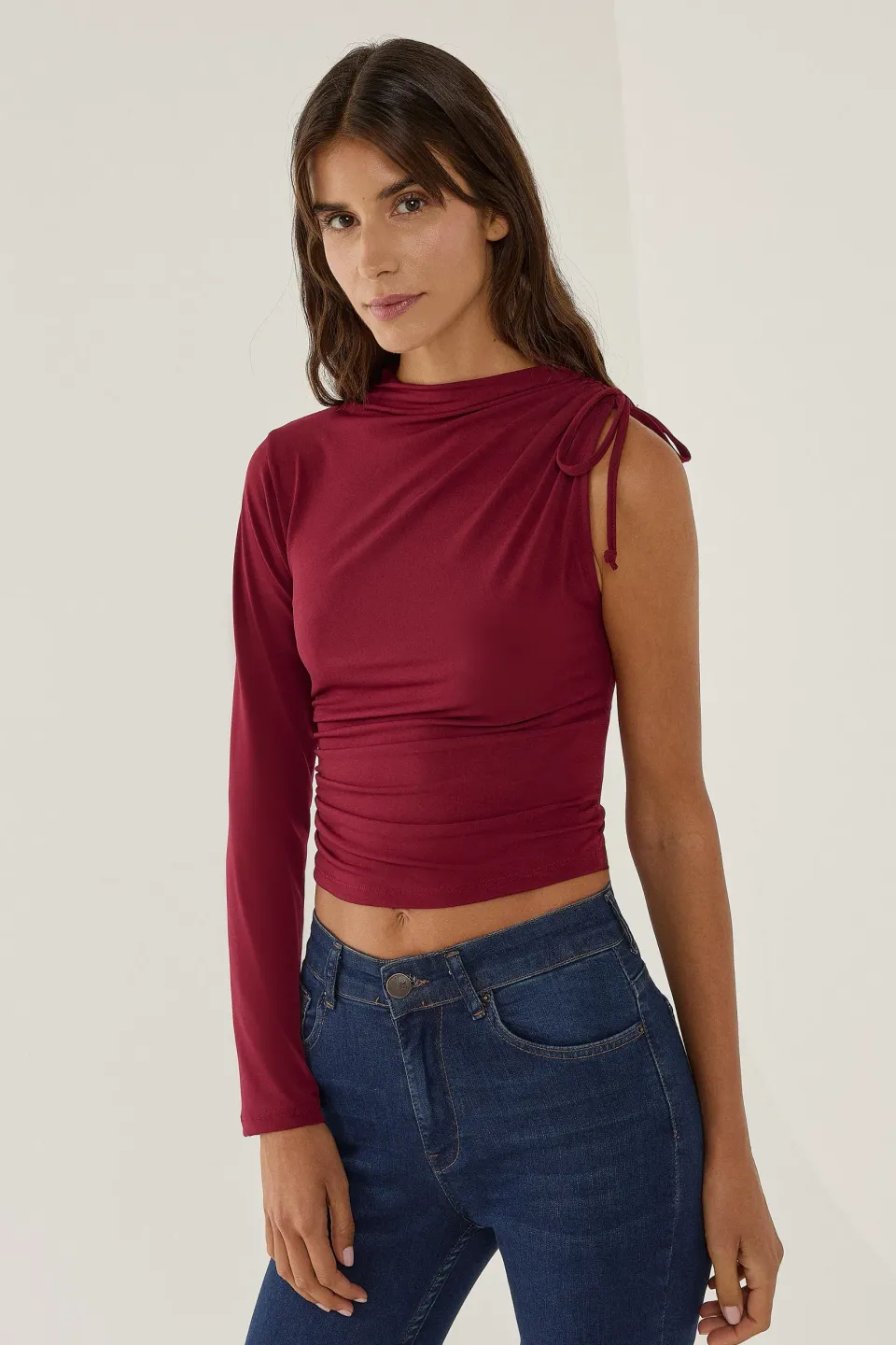 Tie Up Single Arm Crop Blouse