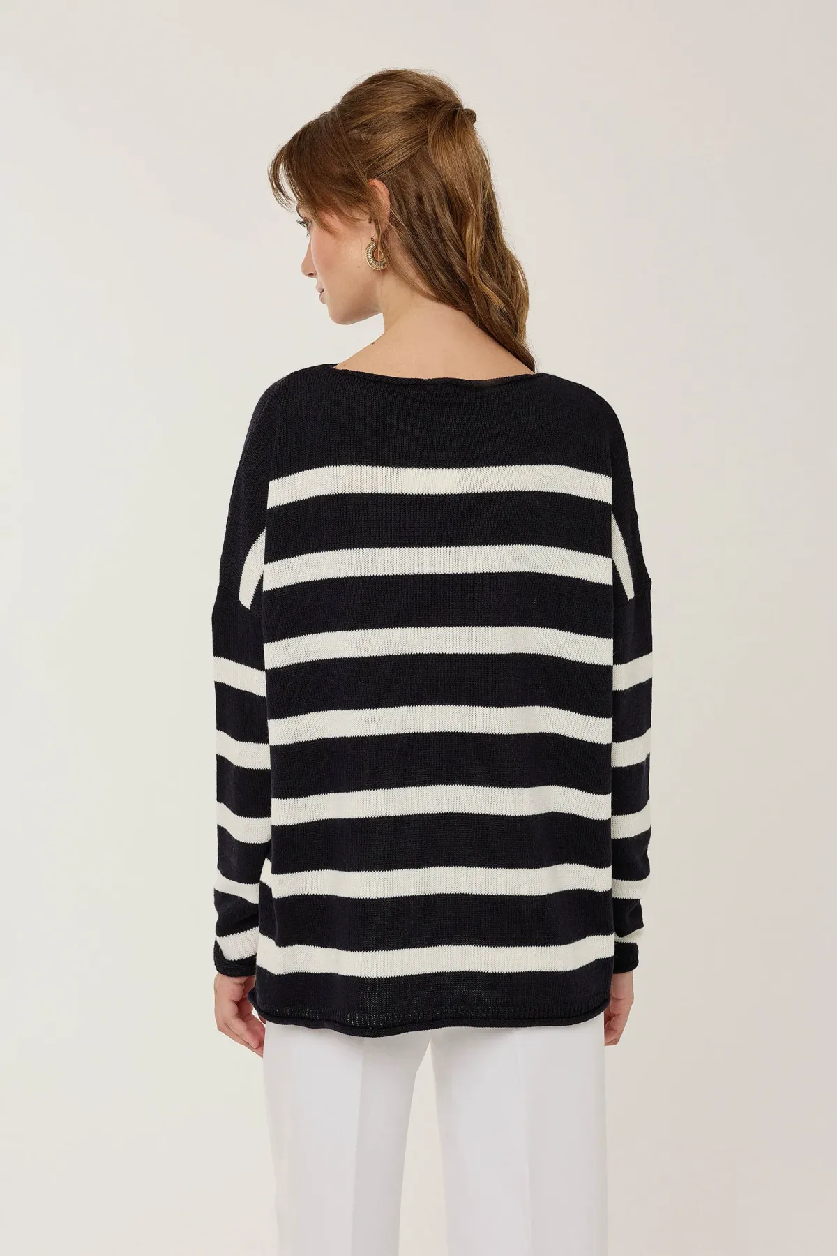 Striped Boat Neck Ribbed Knit Sweater 5