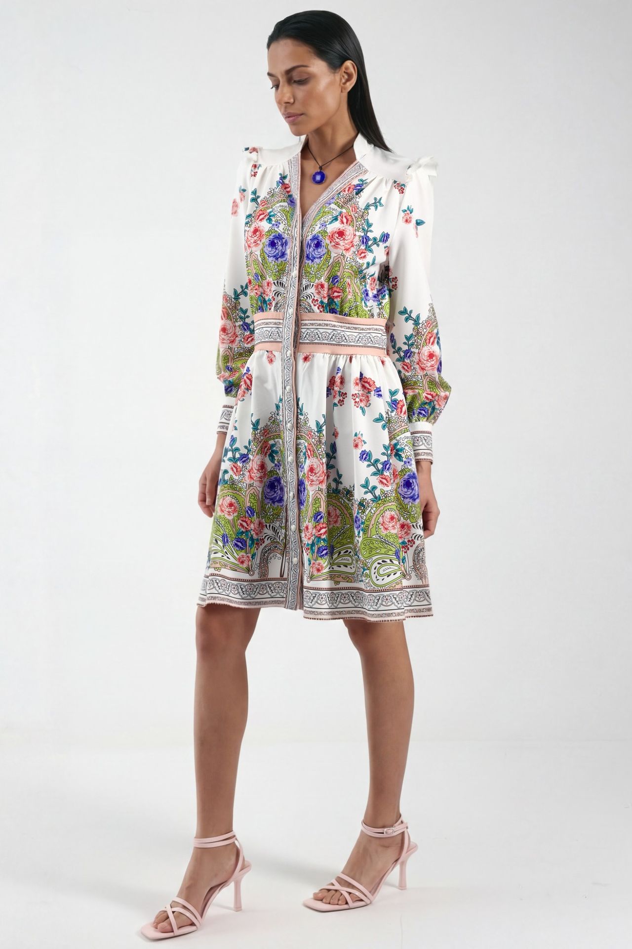 MSN Frilly Paisley V-Neck Mini Skater Dress