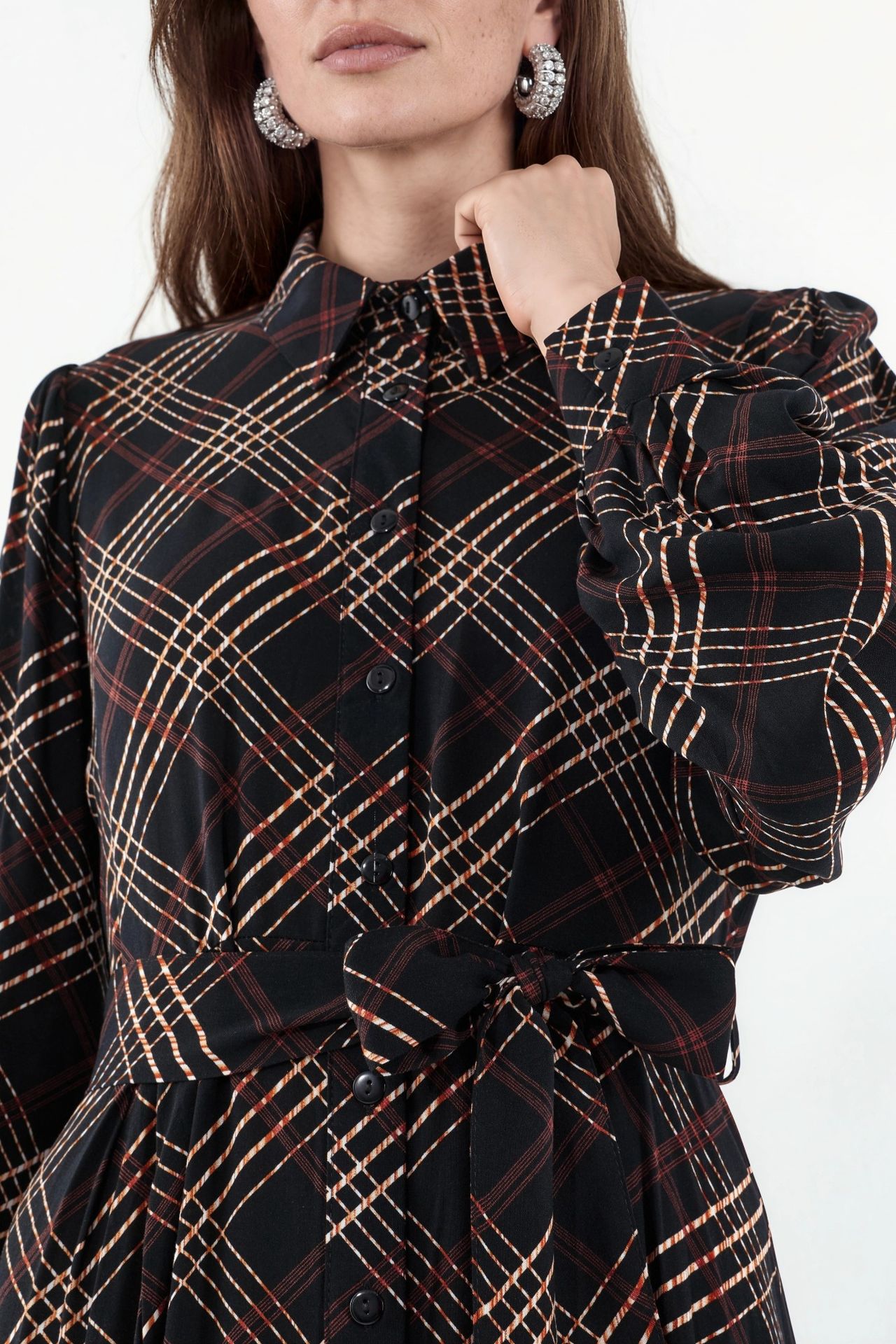 BDART Plaid Midi Shirt Dress with Button Closure