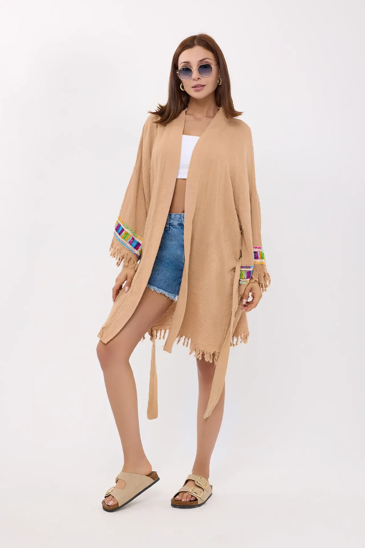 Muslin Long-Sleeve Kimono with Arm Detail