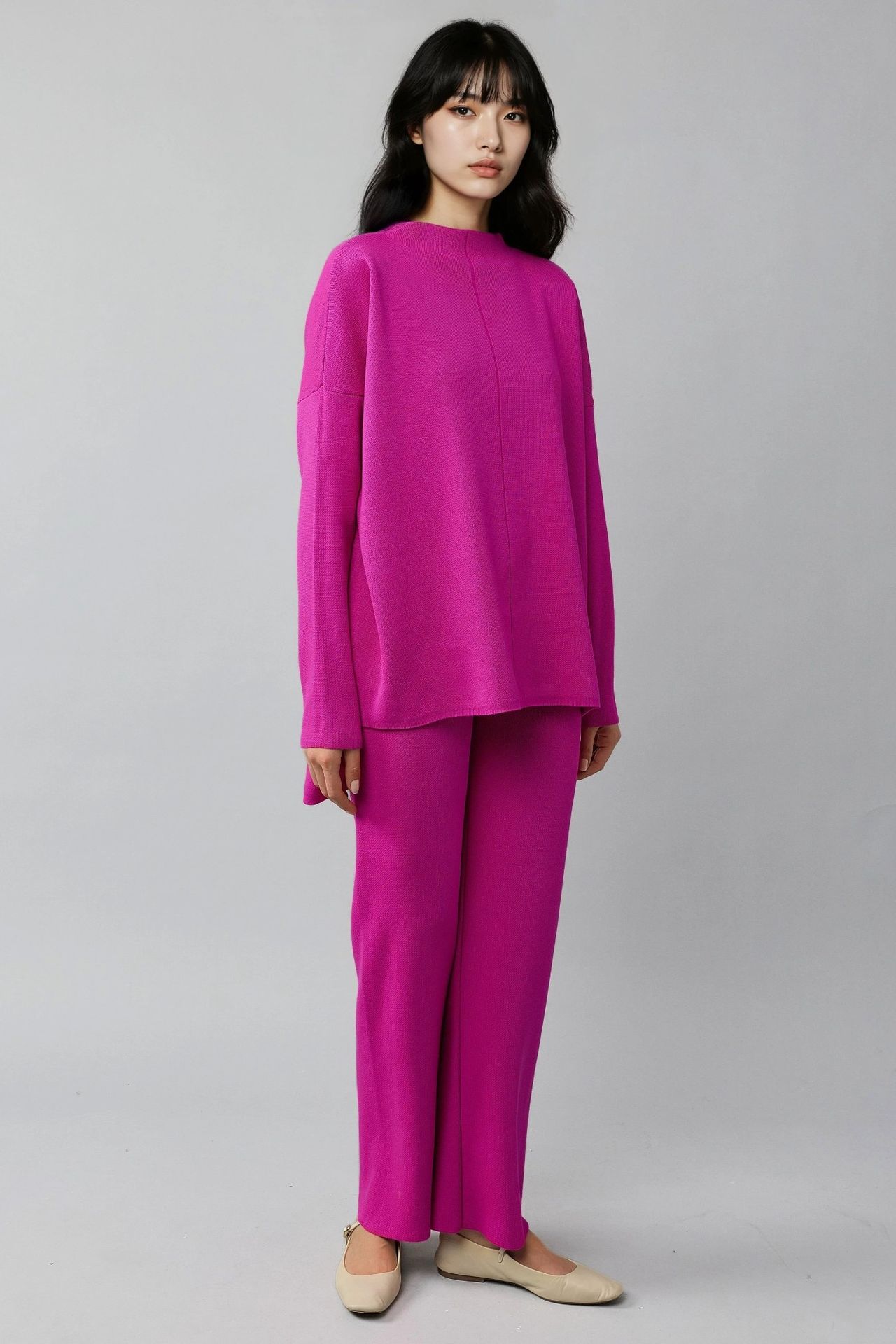 MY FASHION Ribbed Knit Co-Ord Set with Basic Sweater & Pants 3