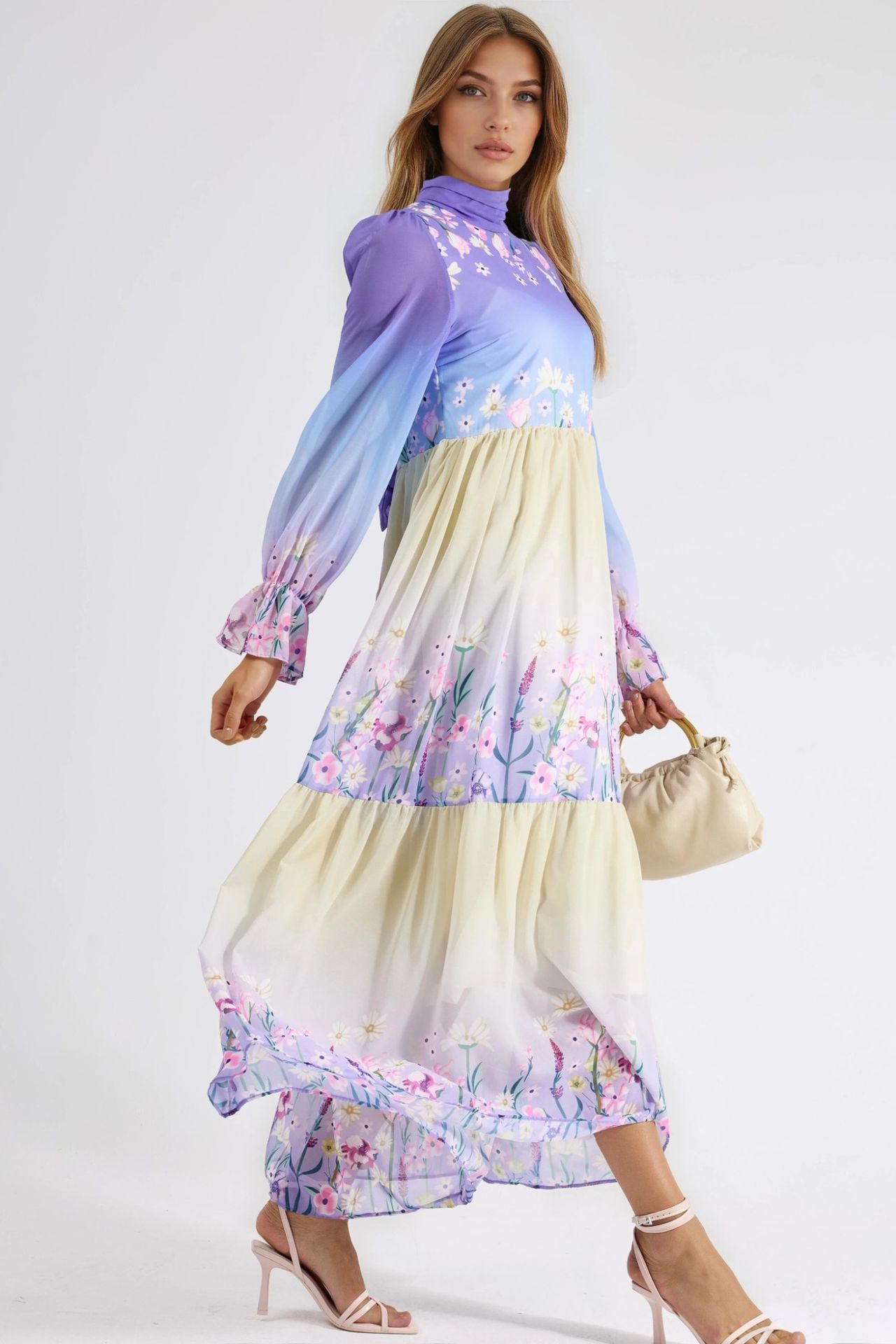 MSN Floral chiffon turtleneck maxi dress 4