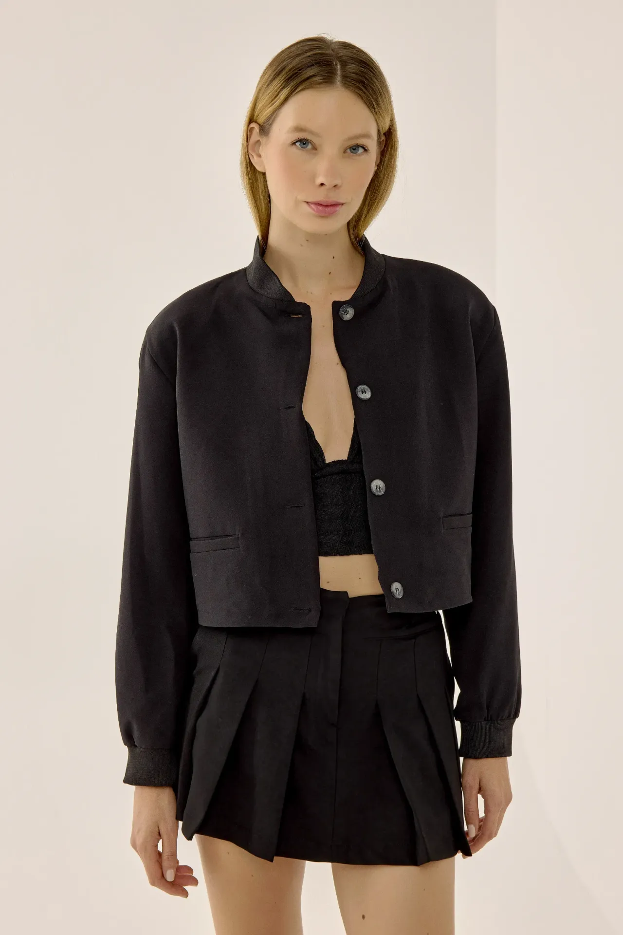 College Collar Double Pocket Cropped Jacket