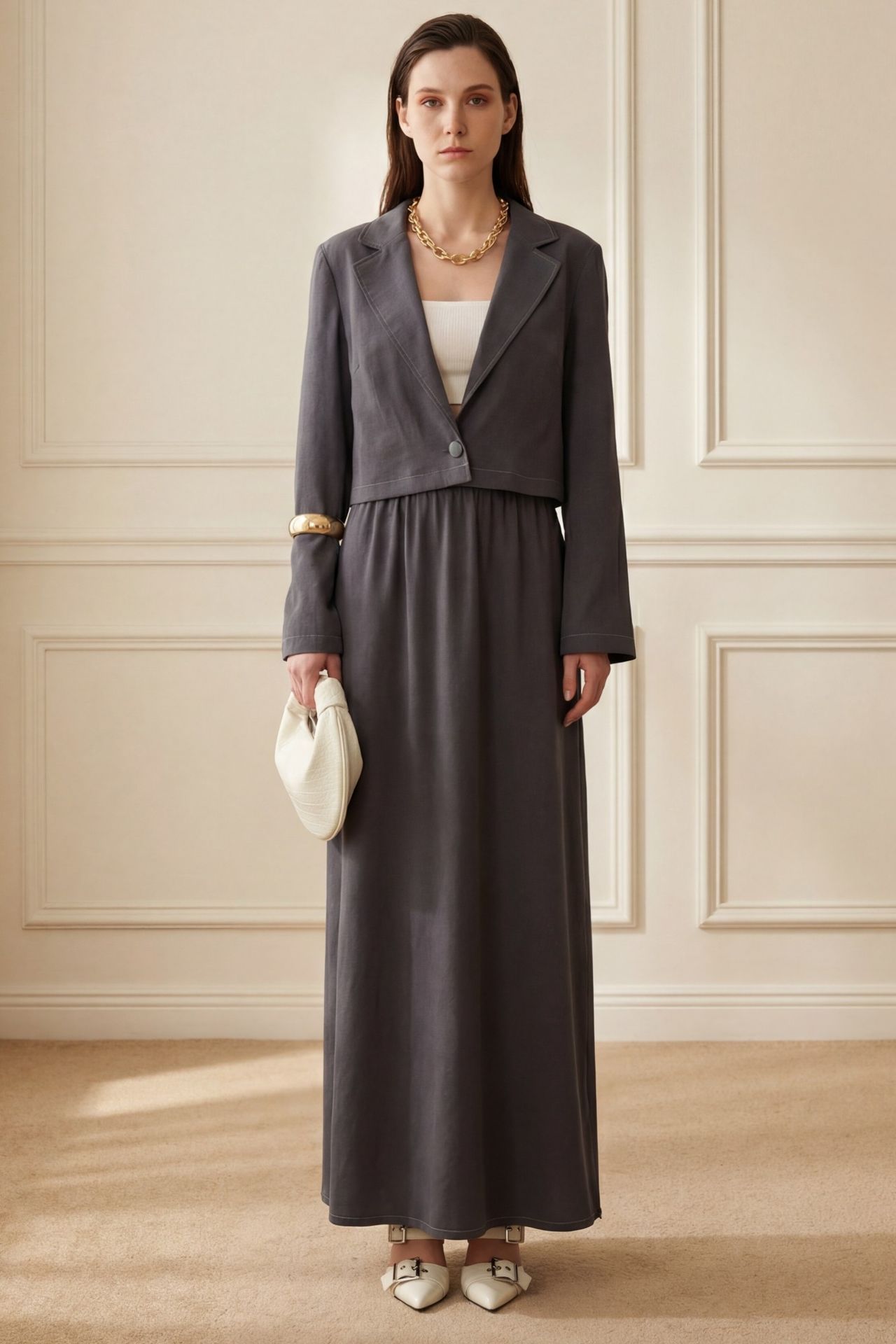 MY FASHION Long Sleeve Buttoned Top & Maxi Skirt Two Piece Set 4