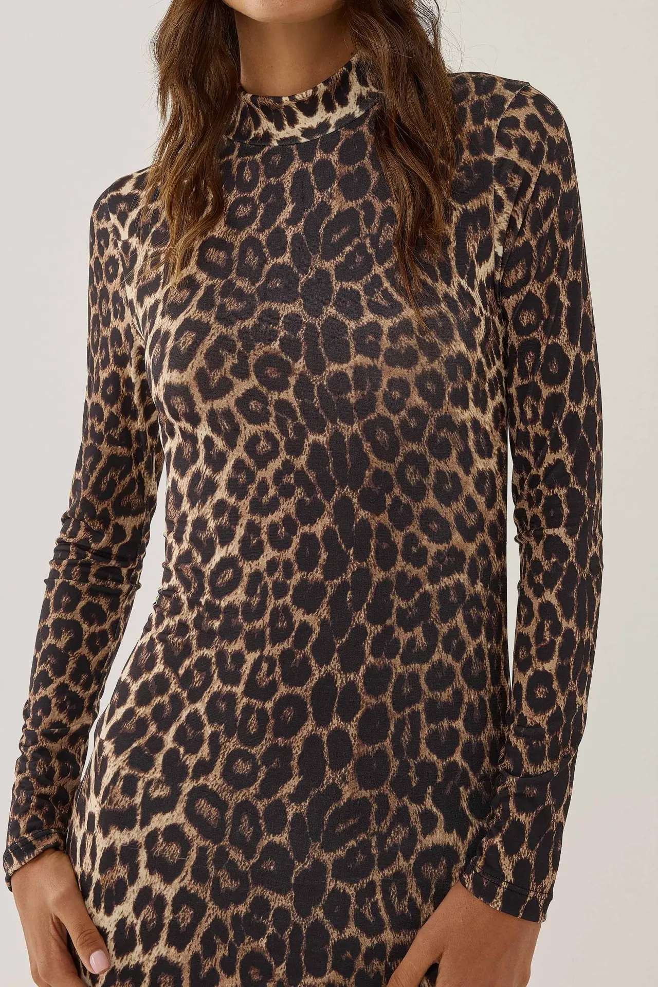 Leopard Print Bodycon Maxi Dress with Long Sleeves