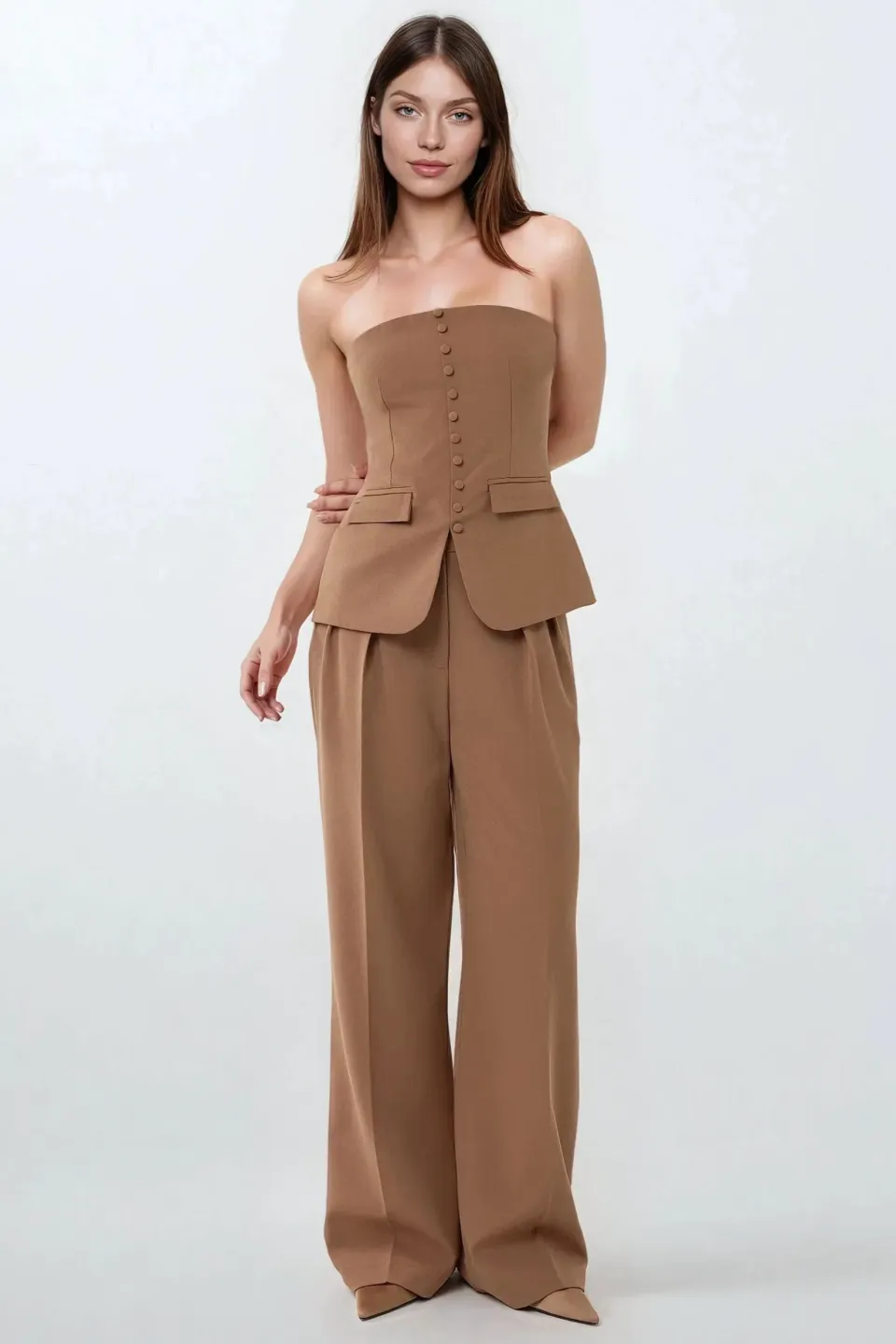 Strapless Slim Fit Top with Button Detail